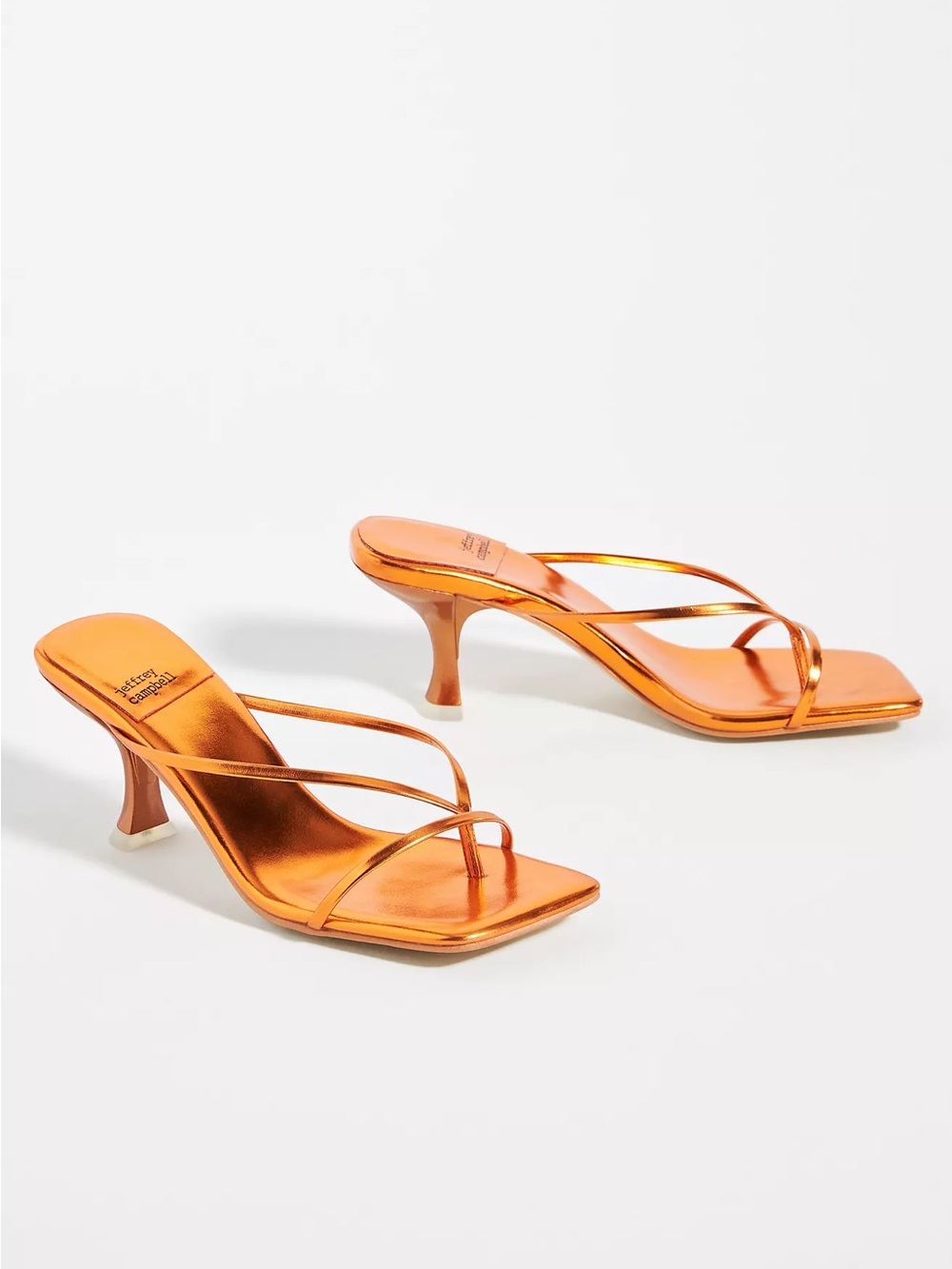 Jeffrey Campbell Metallic Orange Strappy Kitten-Heel Sandals - Picture 1 of 8